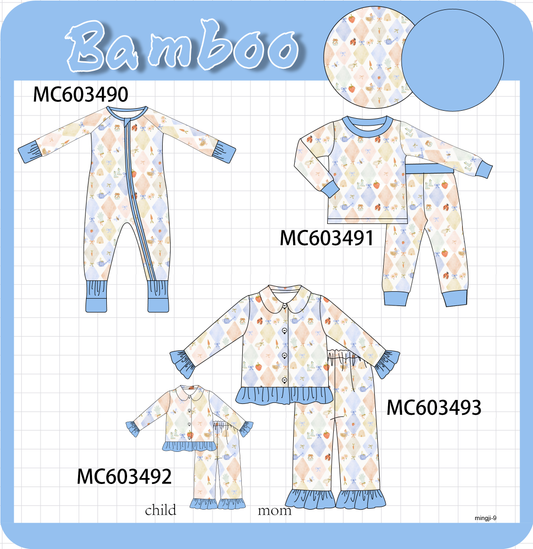PO83 Blue chicken bow print bamboo collection