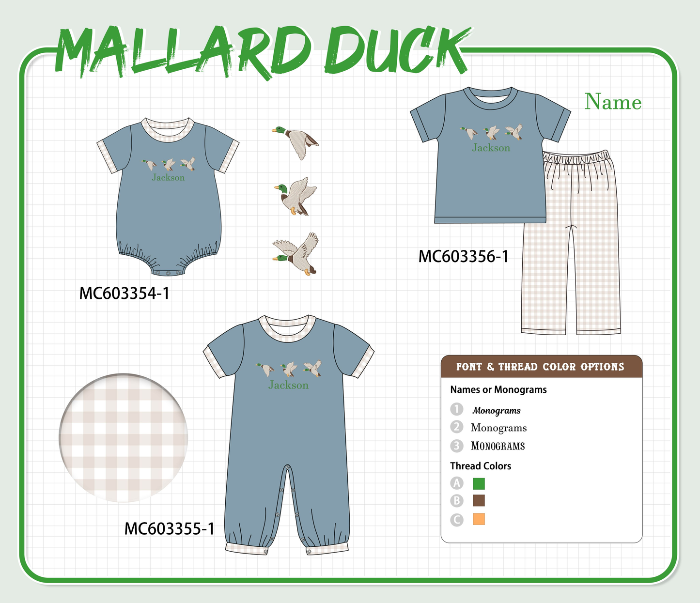 PO83 Blue duck monogram embroidery collection