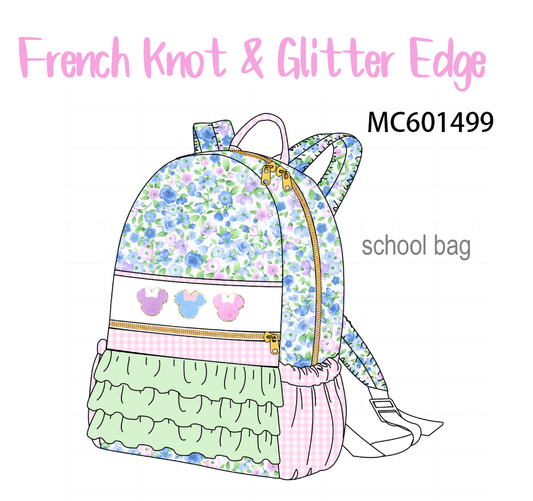 PO80 Blue floral character french knot backpack