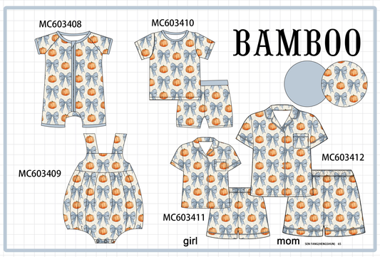 PO83 Blue pumpkin bow print bamboo collection