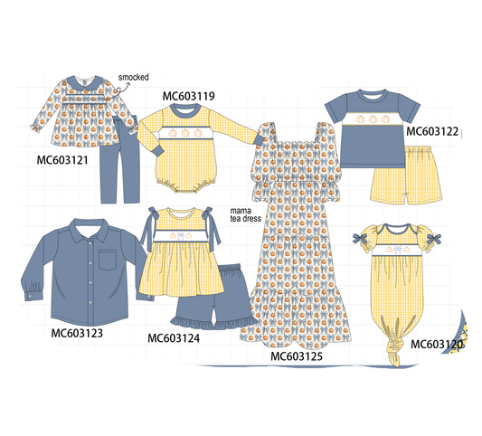PO83 Blue pumpkin bow smocked gingham collection 2