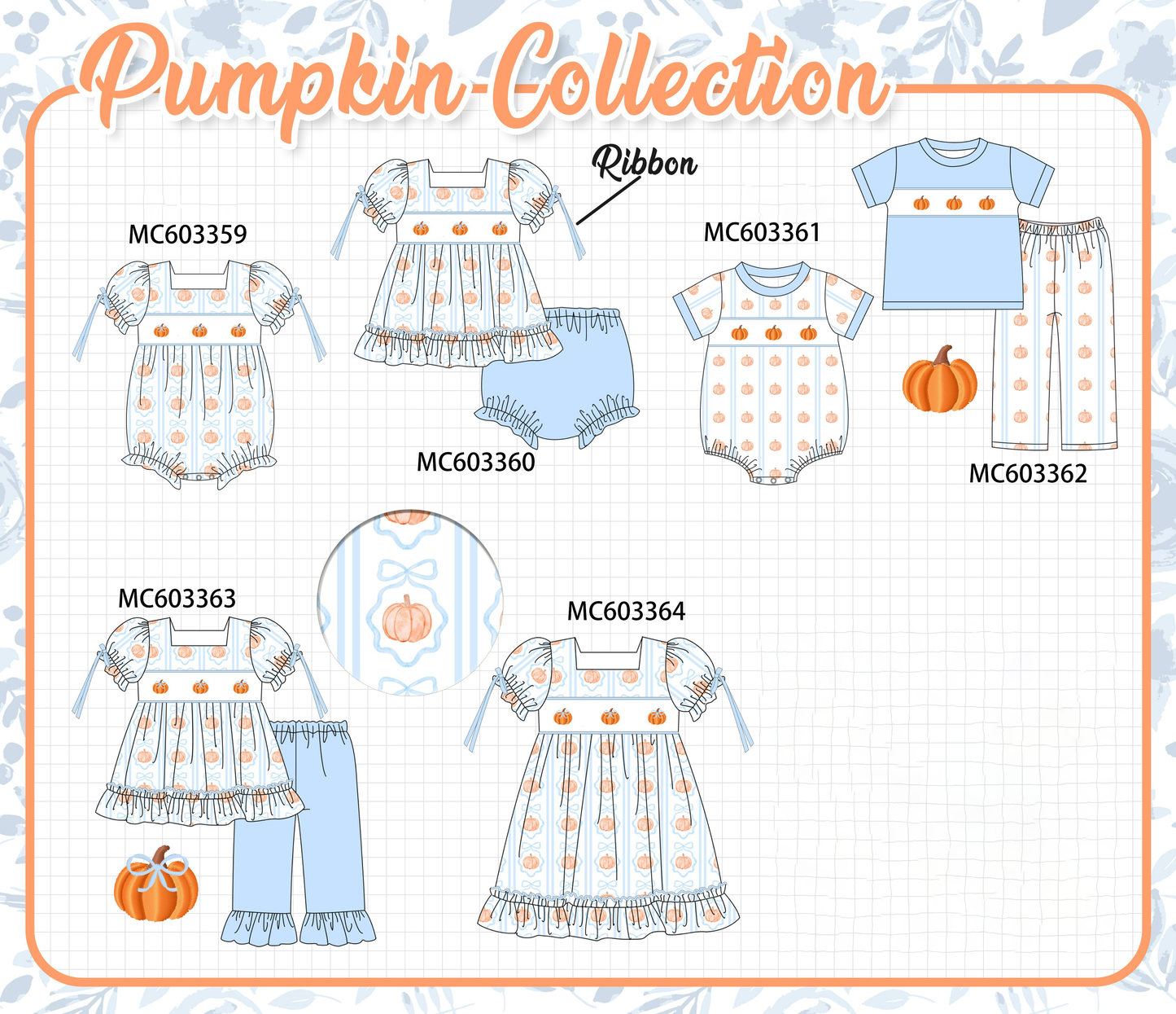 PO83 Blue pumpkin embroidery collection