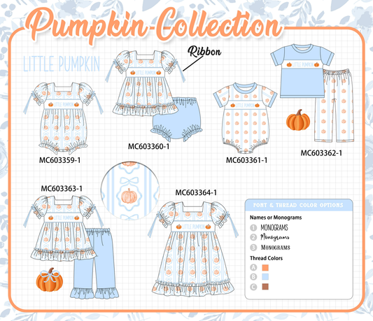 PO83 Blue pumpkin monogram embroidery collection