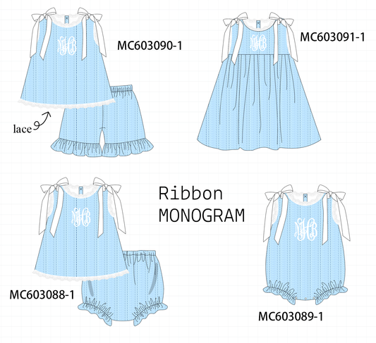 PO83 Blue ribbon monogram embroidery collection