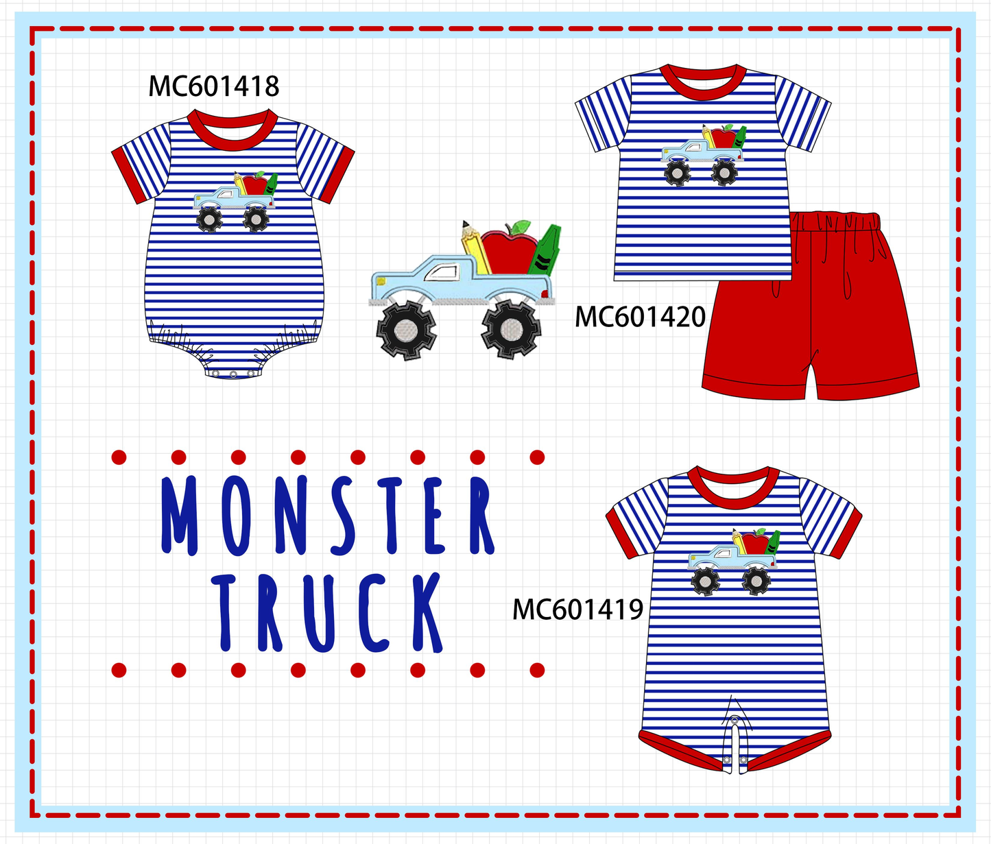 PO80 Blue stripe truck apple applique collection