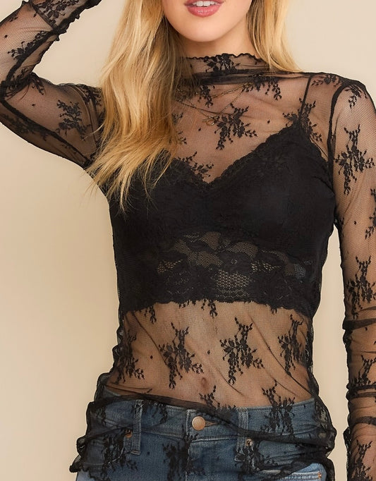 Mesh Lace High Neck Top (2 Colors Available)