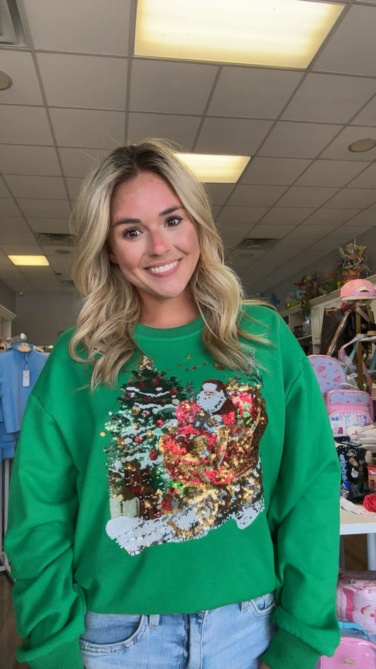 Preorder Sequin Santa's Sleigh Sweater (eta ships to us first week of Nov.)
