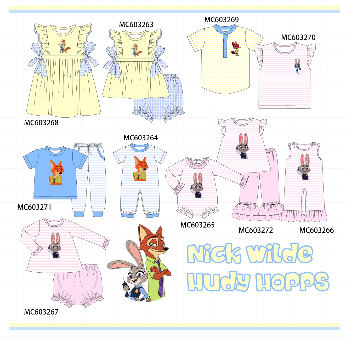 PO83 Character embroidery ruffle stripe collection