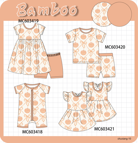 PO83 Coral pumpkin bow print bamboo collection