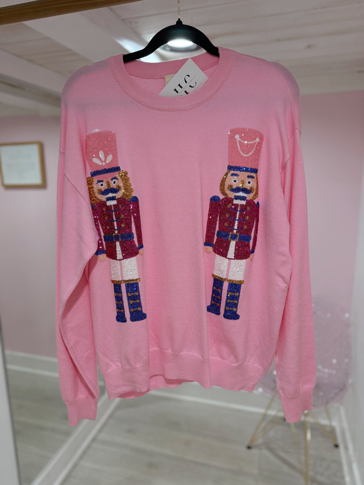 Sequin Nutcracker Christmas Top (Baby Pink)