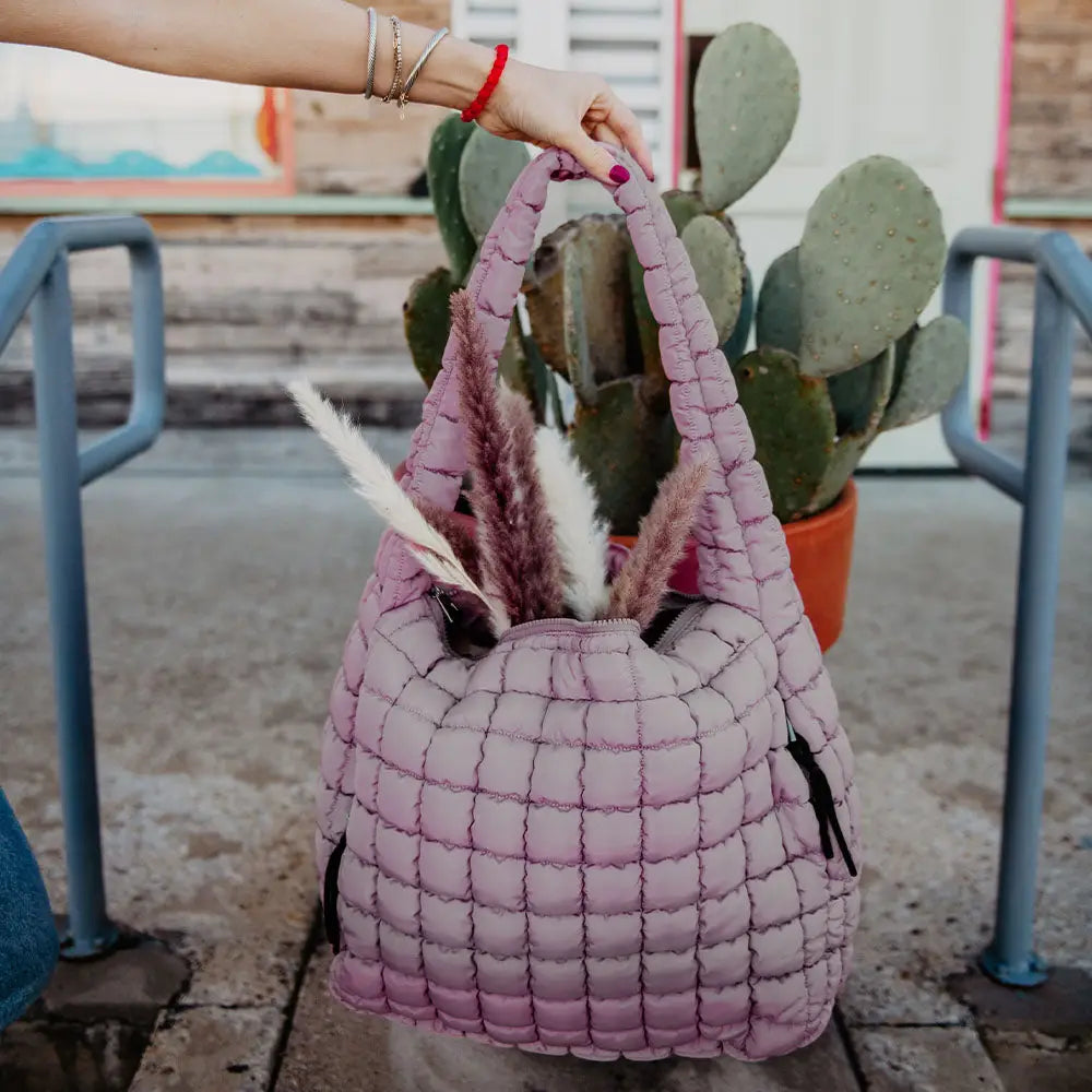 Oversized Quilted Tote Bag (Mauve)