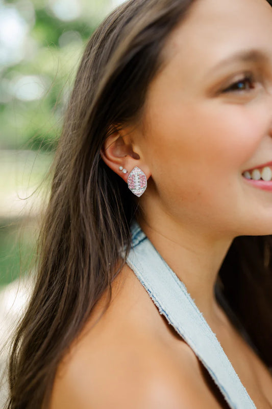 Beaded Pink Football Studs