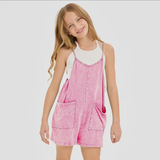 *TWEEN* Mineral Wash Romper (pink)