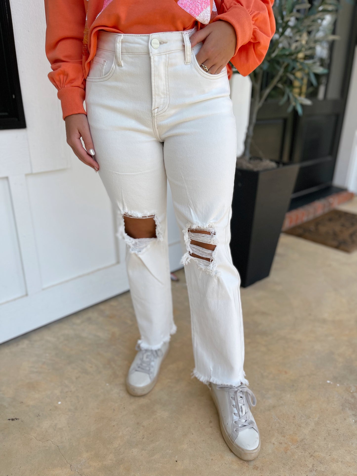 Jordyn High Rise Straight Jeans (Cream)