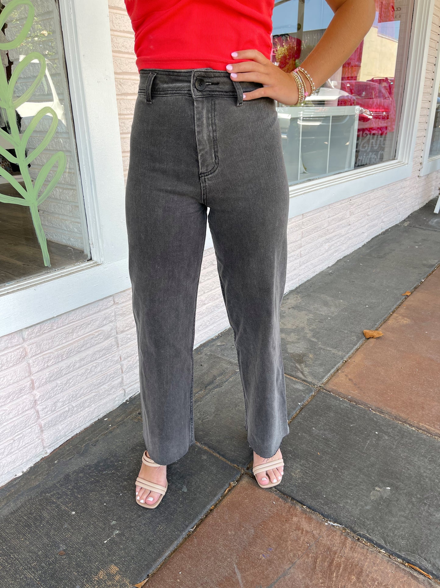 High Rise Straight Wide Leg Denim Pants (3 Colors Available)