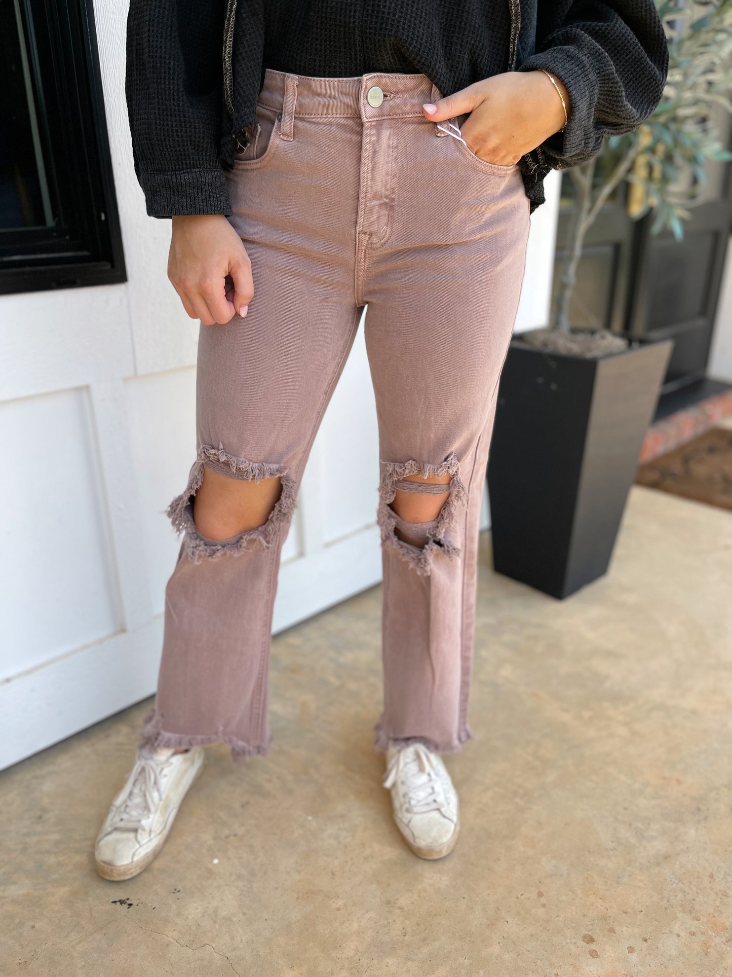 Ready To Vibe Straight Cropped Jeans (Mauve)