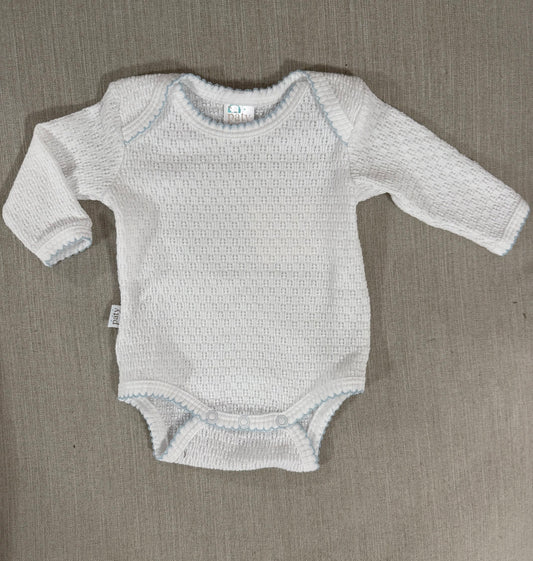 Paty Knit Overlap Shoulder Onesie (Long Sleeve) (Blue Trim)