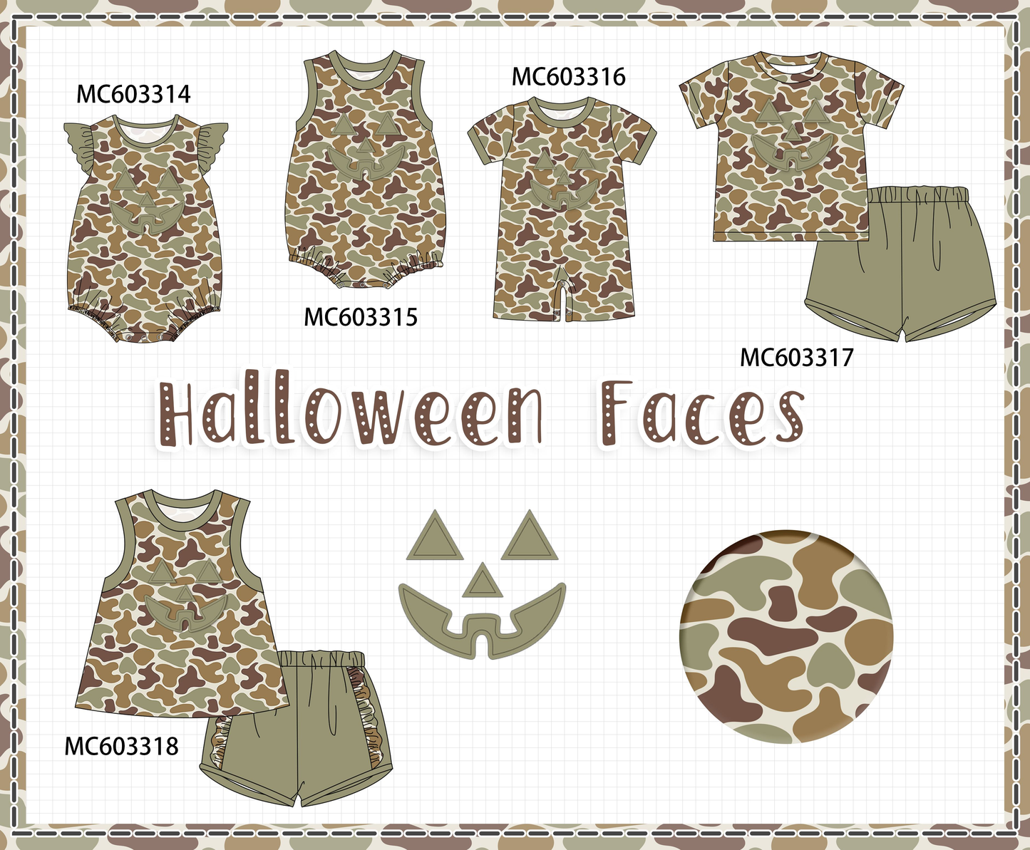 PO83 Green camouflage halloween face applique collection