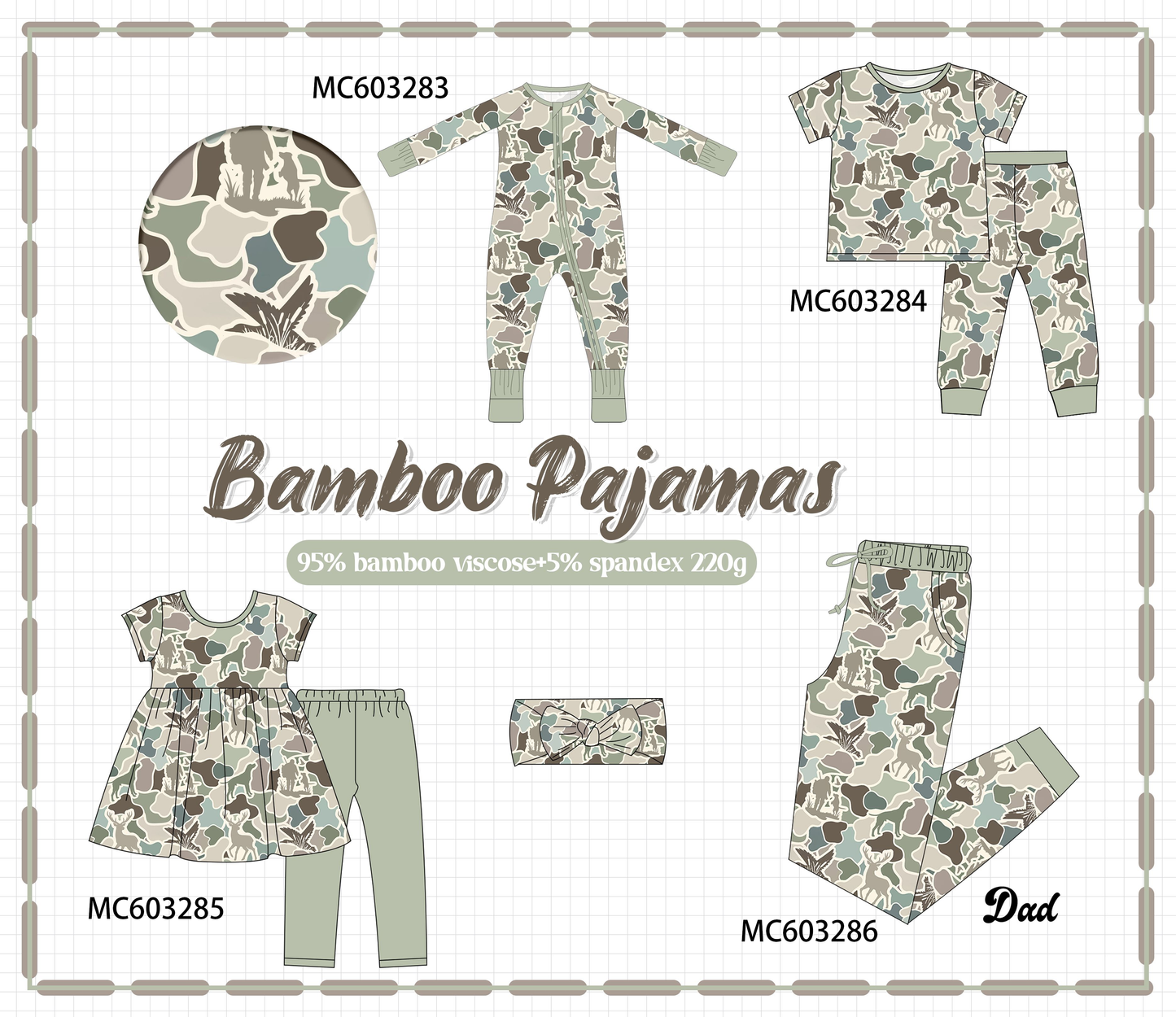 PO83 Green camouflage hunting print bamboo collection