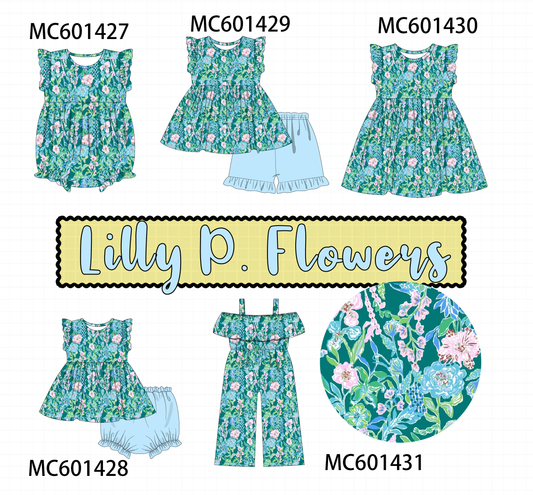 PO80 Green floral lily print ruffle collection