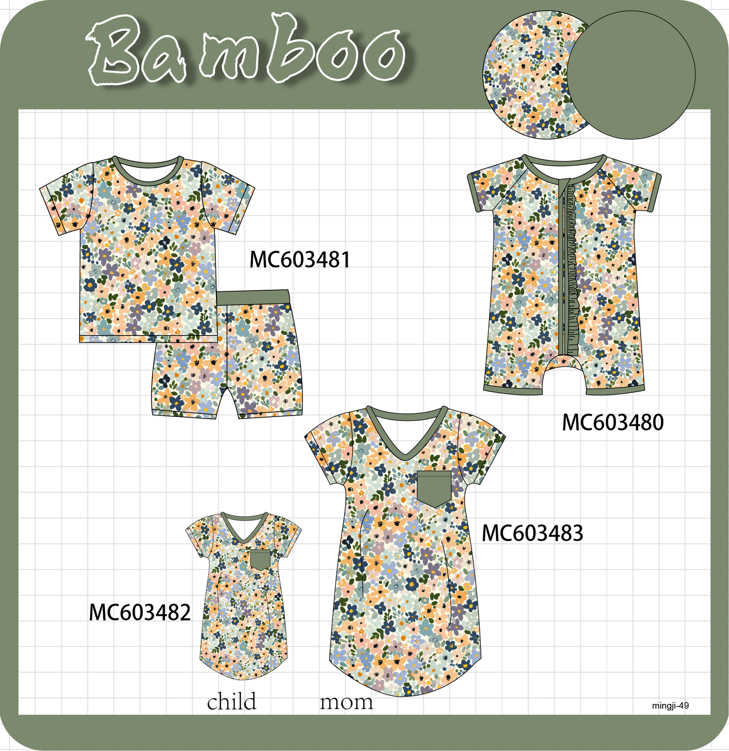 PO83 Green floral print bamboo collection