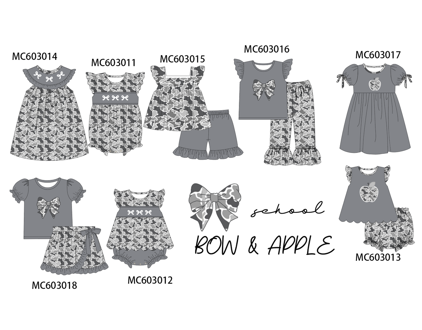 PO83 Grey camouflage bow embroidery collection 1