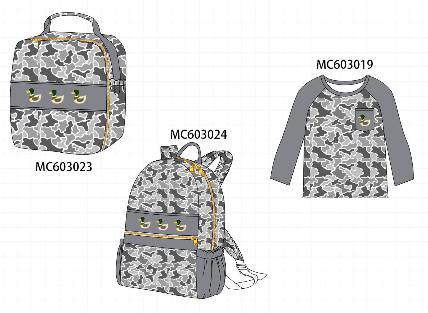 PO83 Grey camouflage mallard embroidery collection