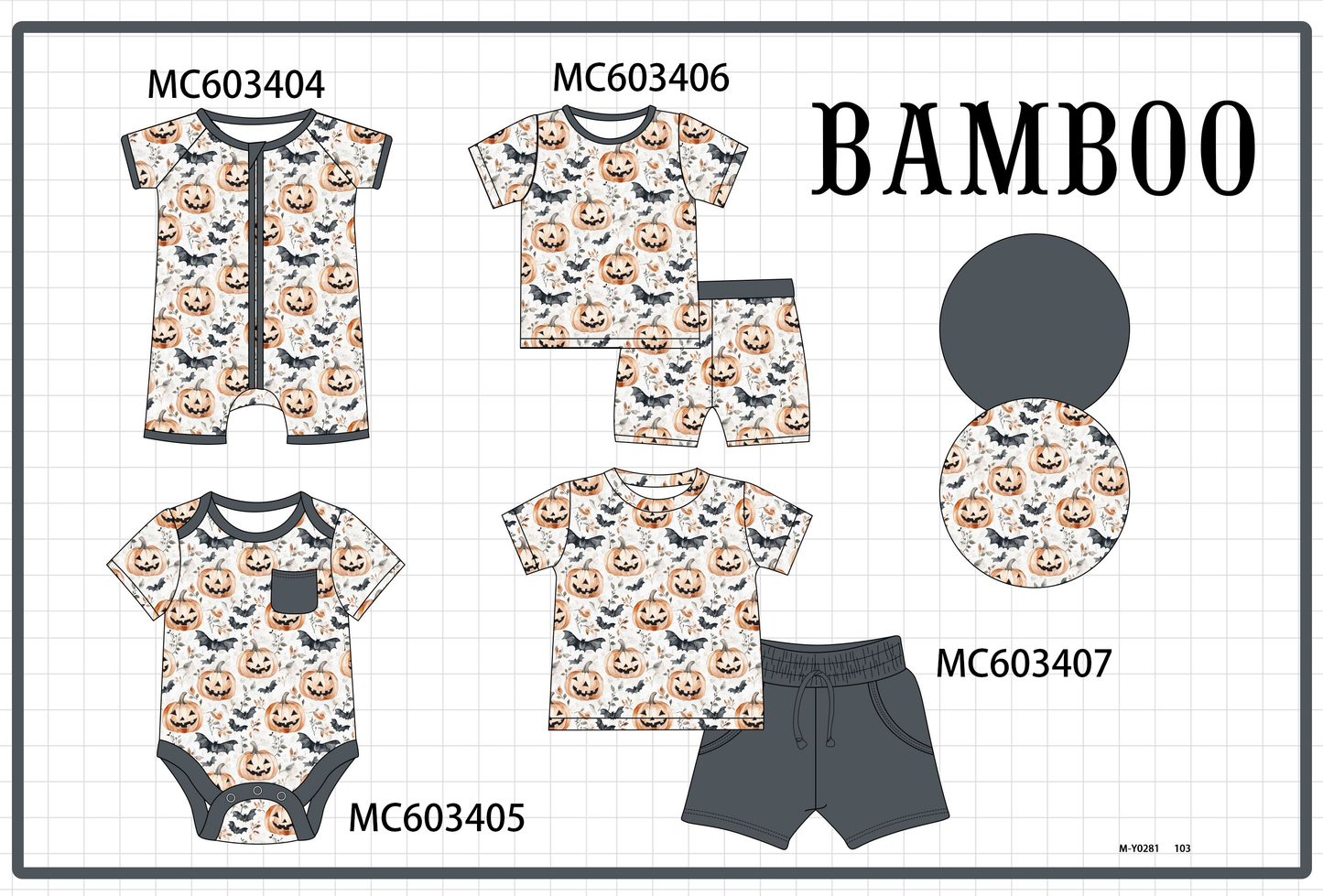 PO83 Grey halloween pumpkin print bamboo collection