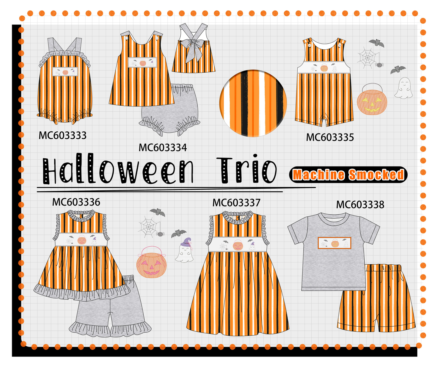 PO83 Halloween pumpkin ghost smocked stripe collection