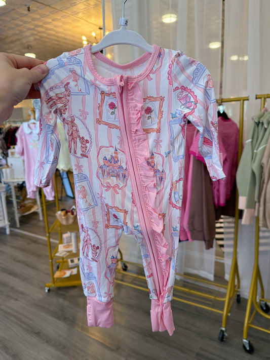 Pink Character Ruffle Bamboo Romper