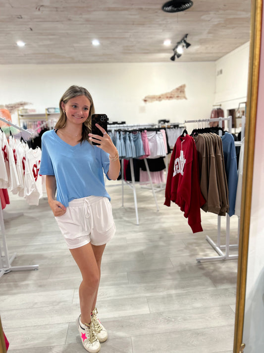 Pima Cotton Blend V-Neck Tee (Mystic Blue)
