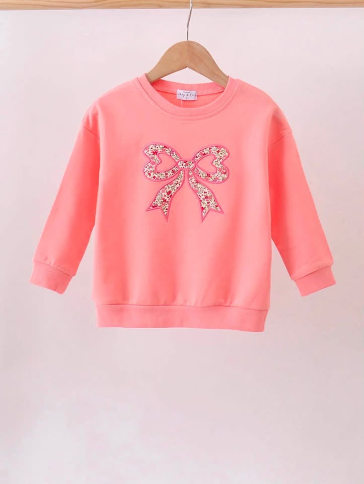 Pink Floral Bow Embroidery Top