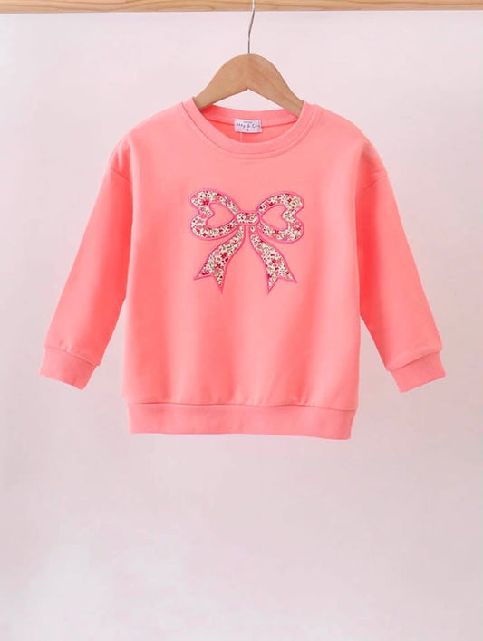 Pink Floral Bow Embroidery Top