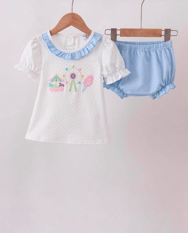 Blue Carousel Embroidered Bloomer Set