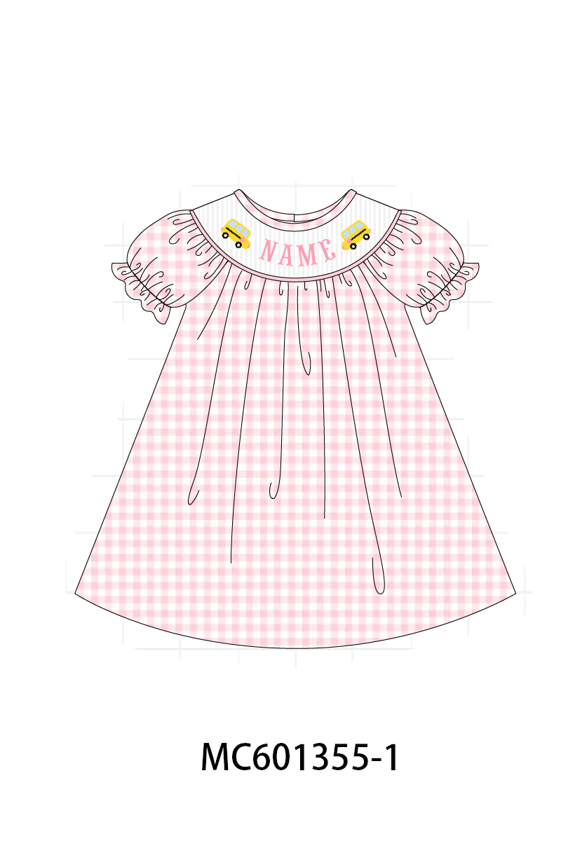 PO80 Pink back to school bus monogram smocked collection