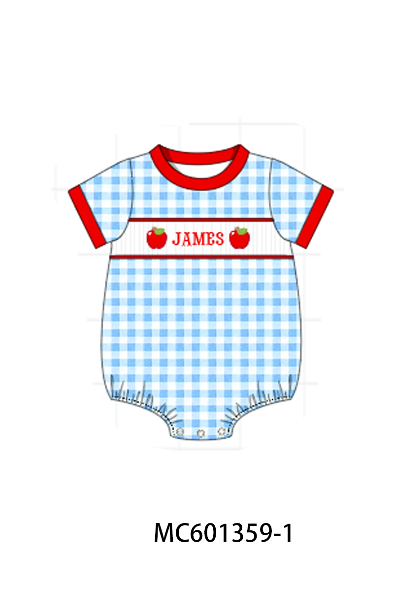 PO80 Red back to school apple monogram embroidery gingham collection