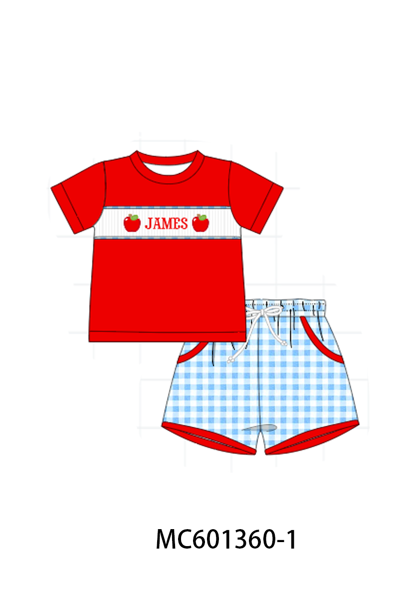 PO80 Red back to school apple monogram embroidery gingham collection