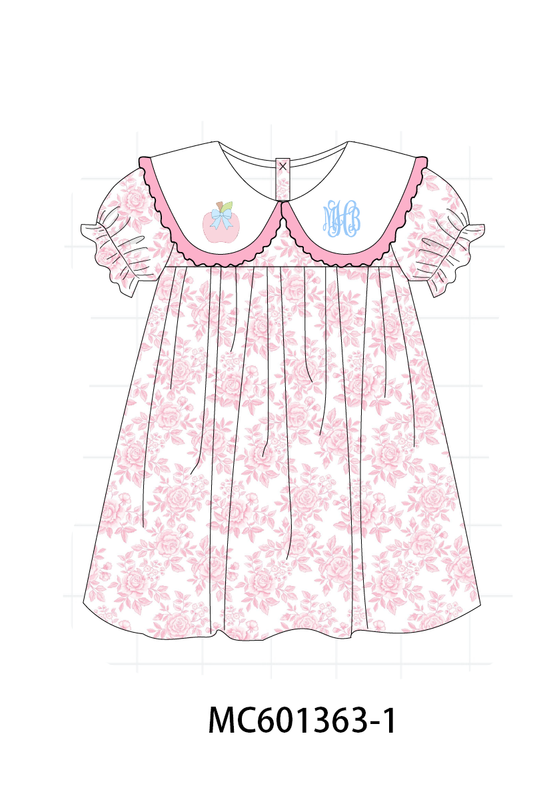 PO80 Pink back to school rose apple monogram embroidery collection