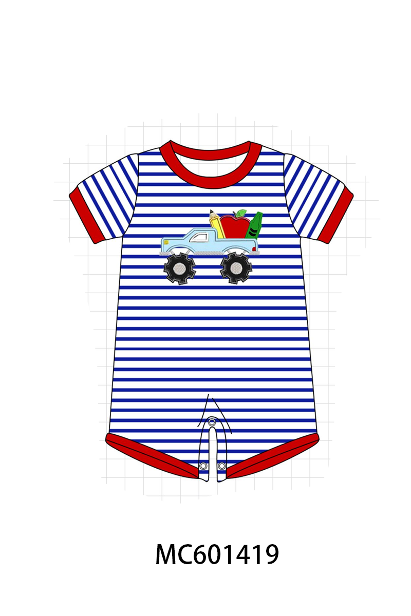 PO80 Blue stripe truck apple applique collection