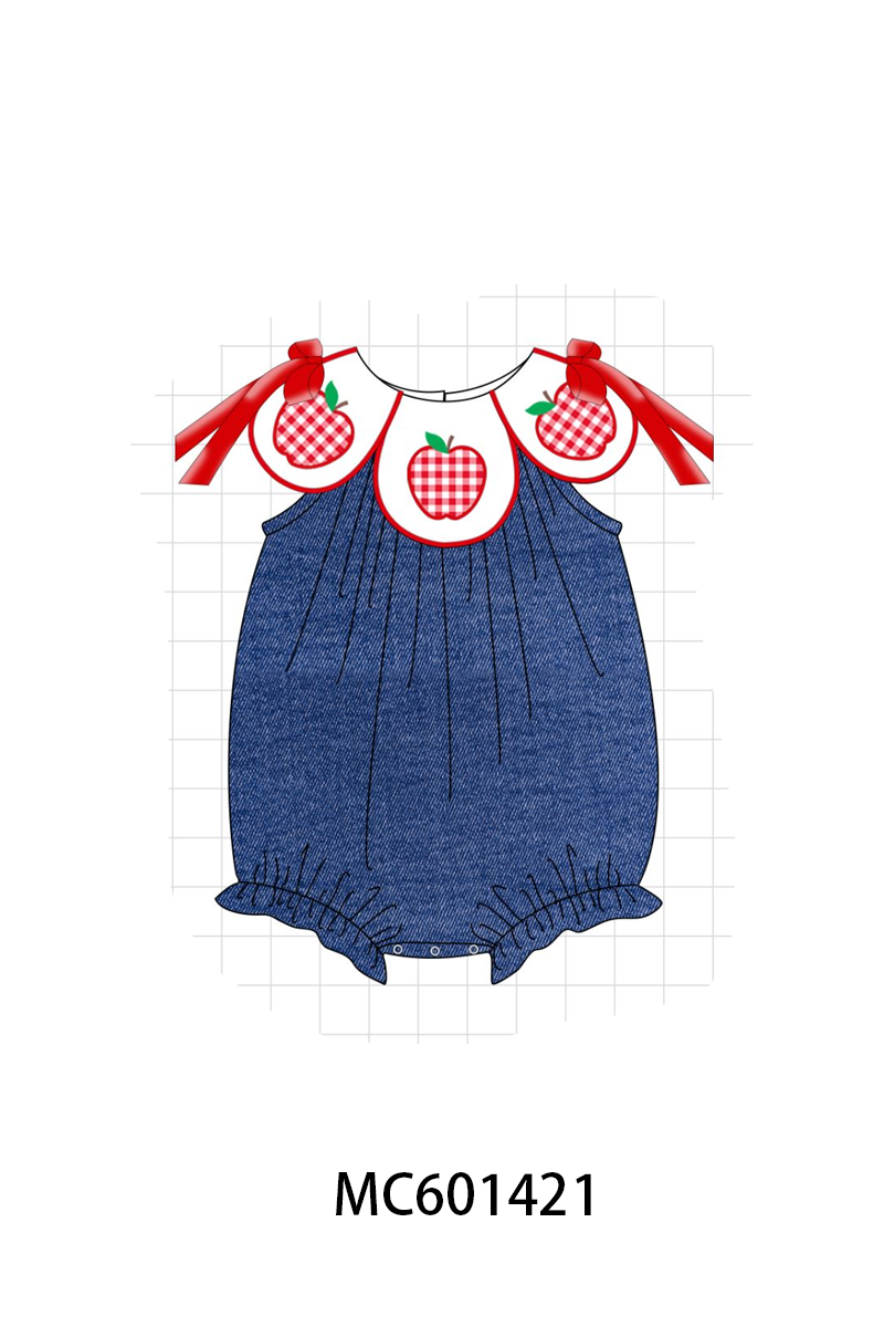 PO80 Blue back to school apple applique denim collection
