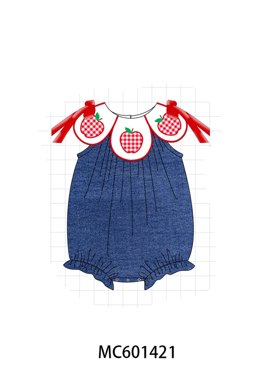 PO80 Blue back to school apple applique denim collection