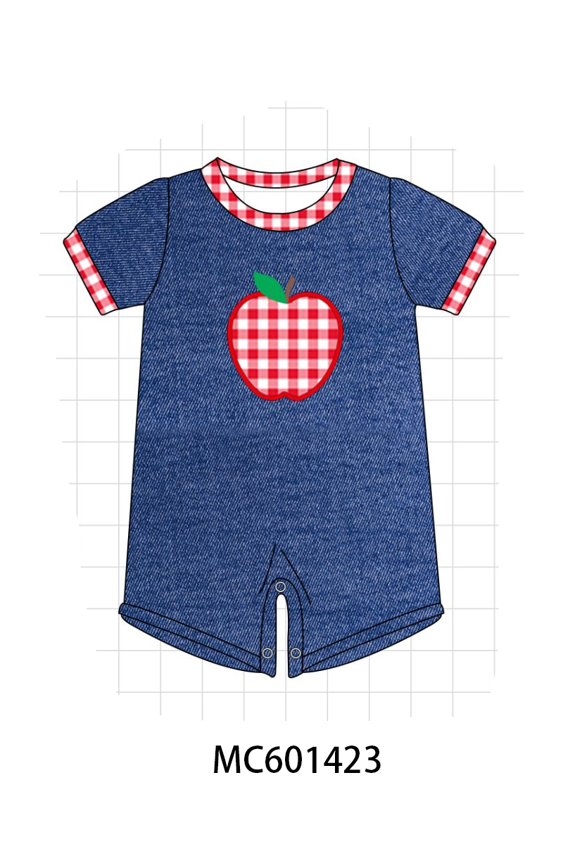 PO80 Blue back to school apple applique denim collection