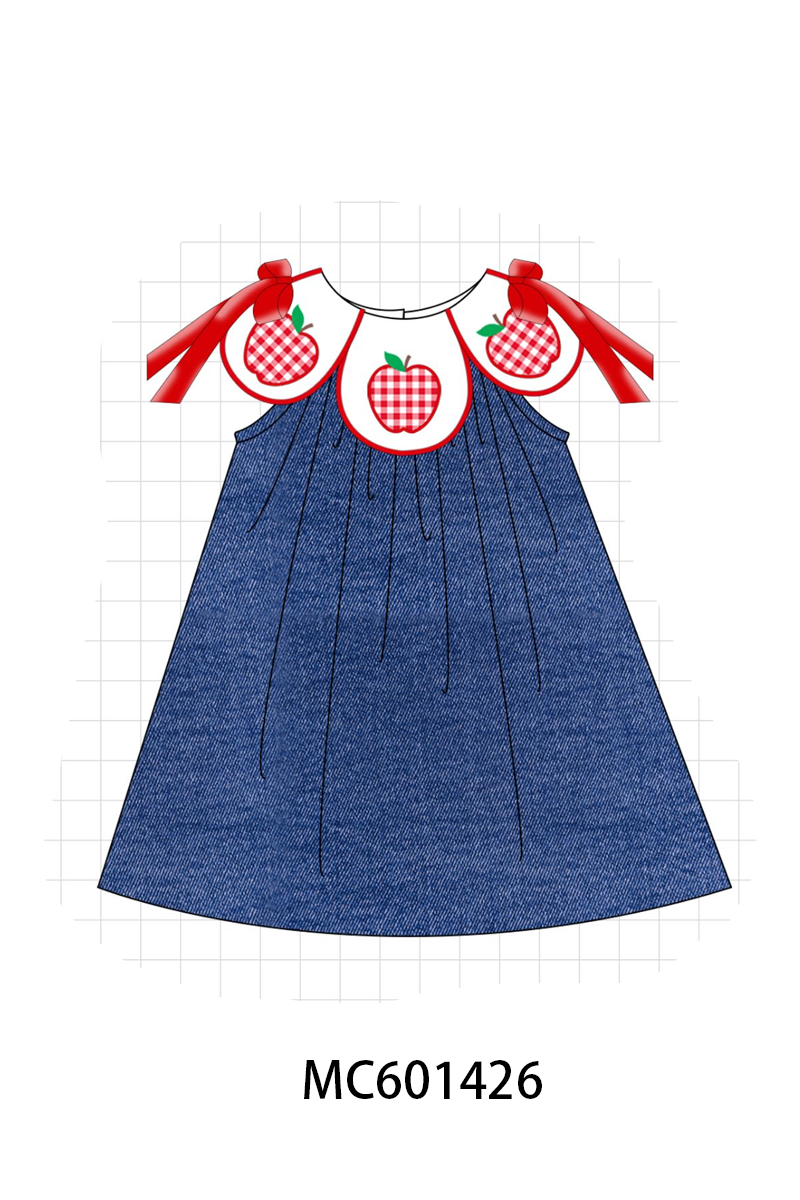 PO80 Blue back to school apple applique denim collection