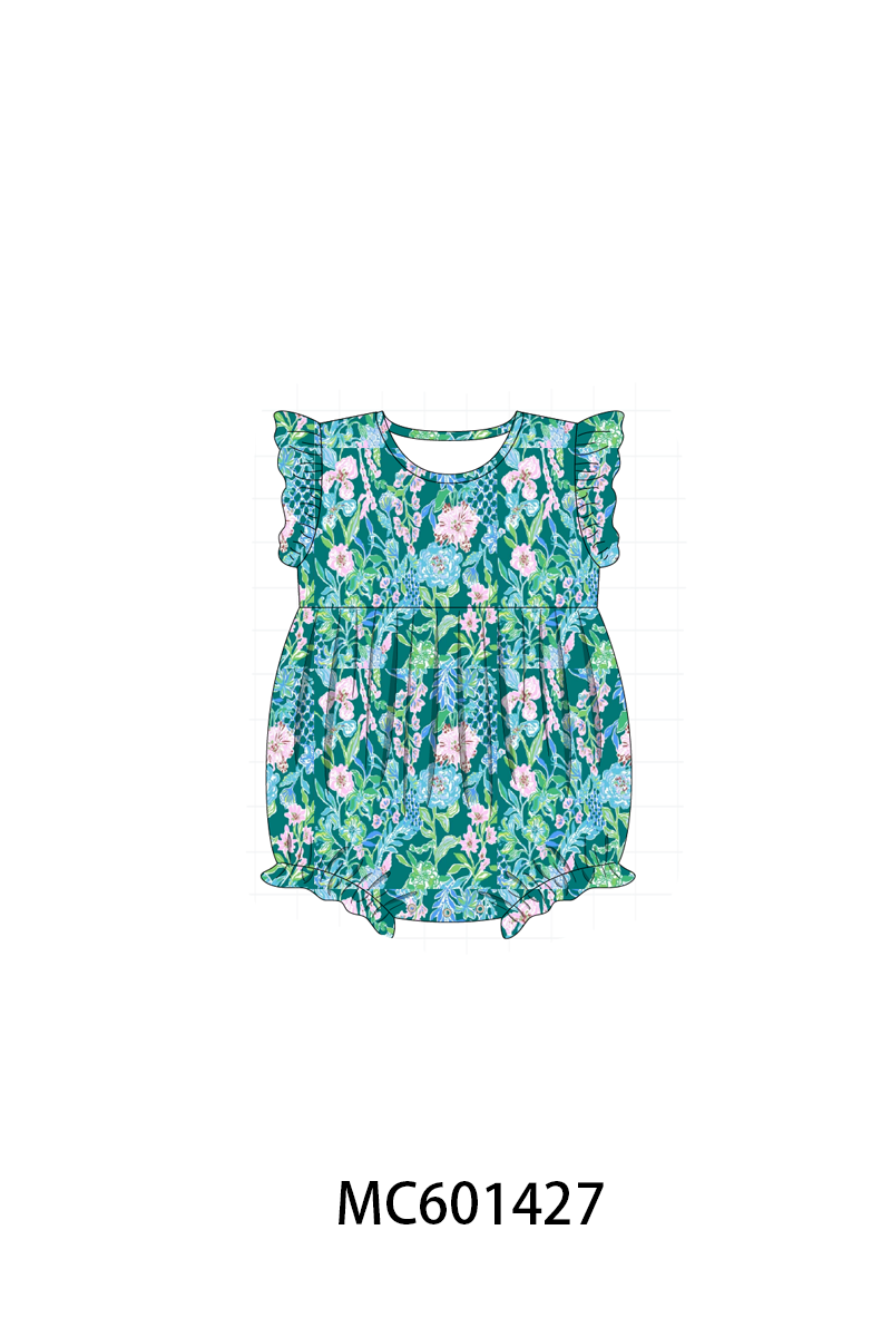 PO80 Green floral lily print ruffle collection