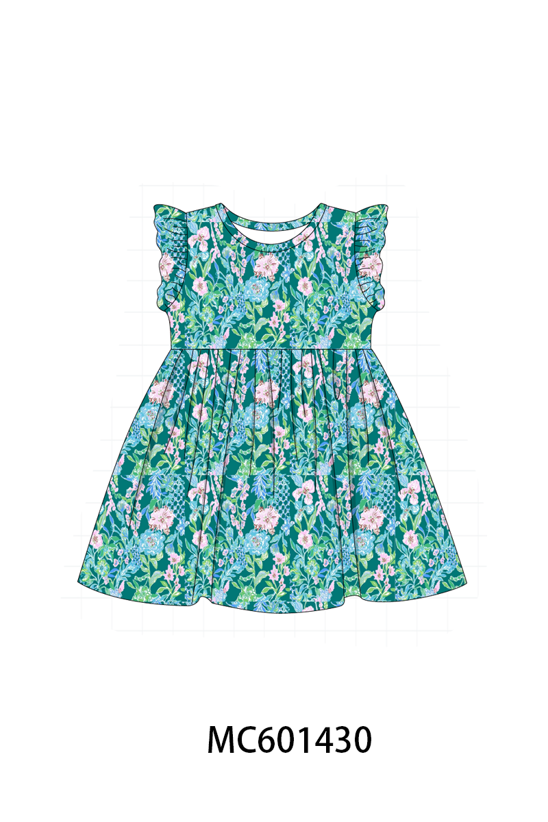 PO80 Green floral lily print ruffle collection