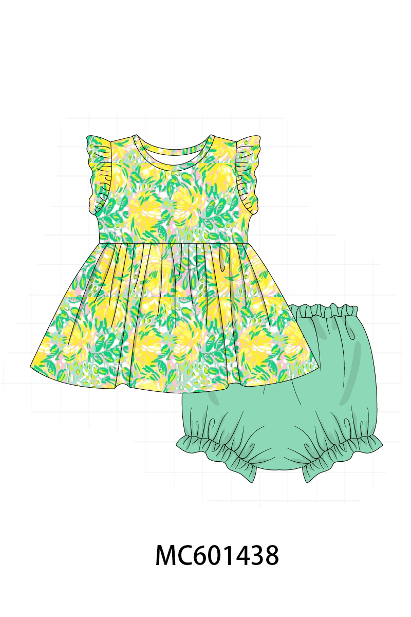 PO80 Yellow floral lily print ruffle collection