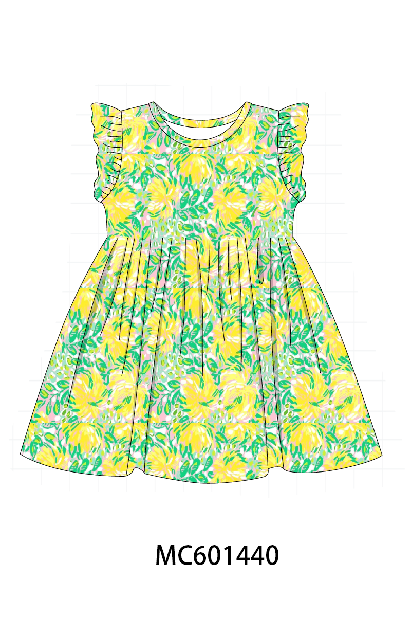 PO80 Yellow floral lily print ruffle collection