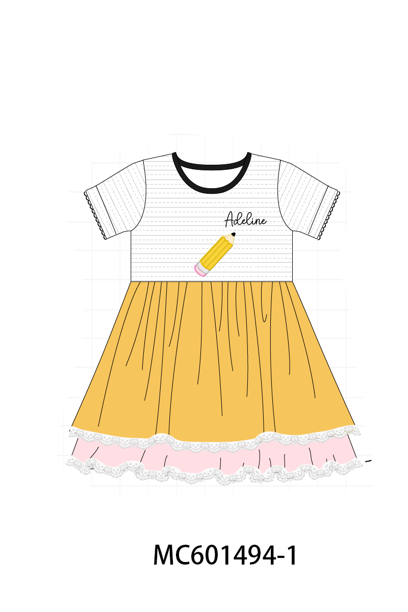 PO80 Mustard back to school pencil monogram embroidery collection