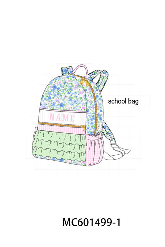 PO80 Blue floral monogram embroidery backpack