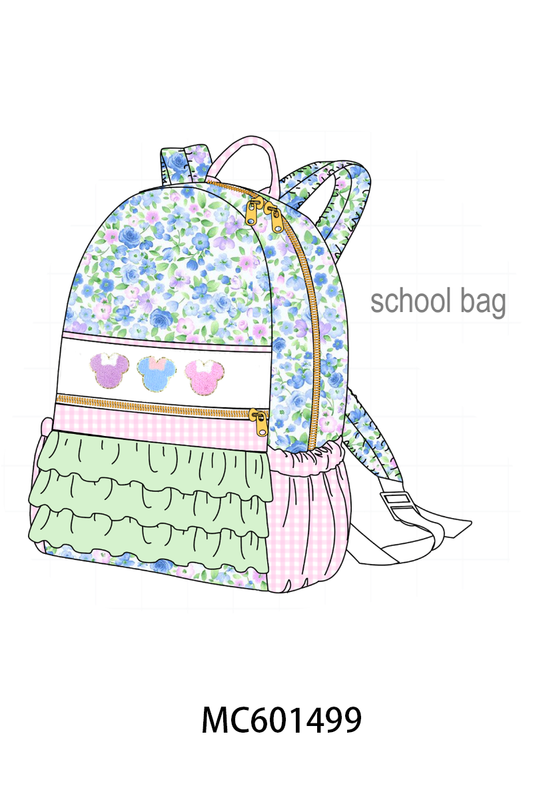 PO80 Blue floral character french knot backpack